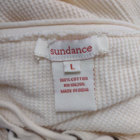 Sundance ivory 100% cotton long sleeve lace up V-Neck thermal shirt ladies Large - Picture 7 of 7